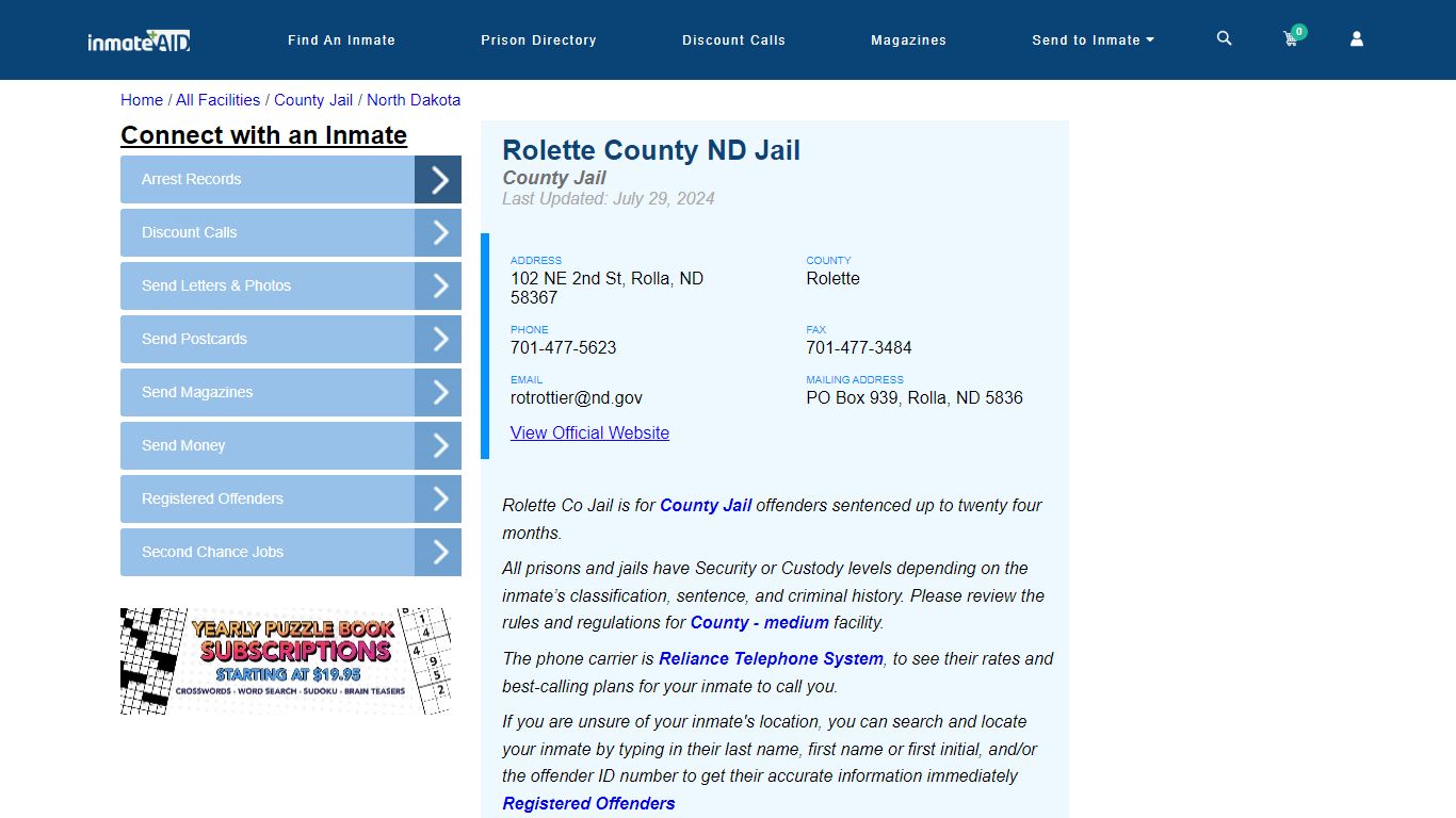 Rolette County ND Jail - Inmate Locator